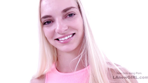 Nasty Blondie has orgasm being bum shagged in studio