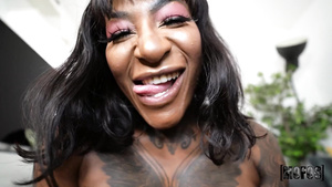 Tattooed blonde woman blows and rides Michael in POV