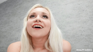 Sweet big-eyed blondie Marilyn Sugar reaches climax on huge cock