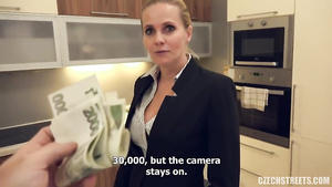 Suited czech MILF in stockings roughly fucked in POV