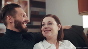 Horny brunette in black stockings seduced her husband's boss