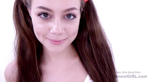 Horny Darkhaired Babe Teenage sucks 2 big cocks at audition