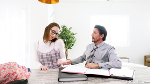 Beautiful young babe with small tits gets anal from her tutor