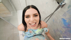 Horny Russian chick with fine tits gets fucked in the bathroom