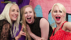 CFNM babes in sex orgy femdomly jerk dude in CFNM HJ session