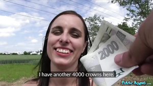 Slim Darkhaired Babe Student Fucks In Field For Money