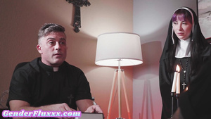Amateur Sex CFNM babe throating one-eyed snake of perv priest in dorm
