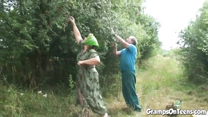 18Yo Schoolgirl whore fucks oldies in MFF threesome sex