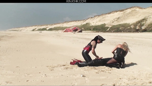 Clingfilm Fun On The Beach - Bdsm