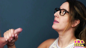 Cute CFNM glasses babe deepthraoting guy