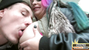 Pinkhair Cougar passionatly sucking dick