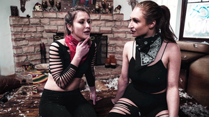 Lesbian couple fornicate in a homophobes home