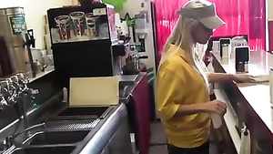 Cutie blonde chick is being passionately fucked in cafe kitchen