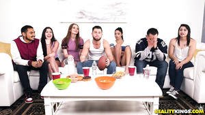 Stud seduces hot smoking bisexual babes into an orgy